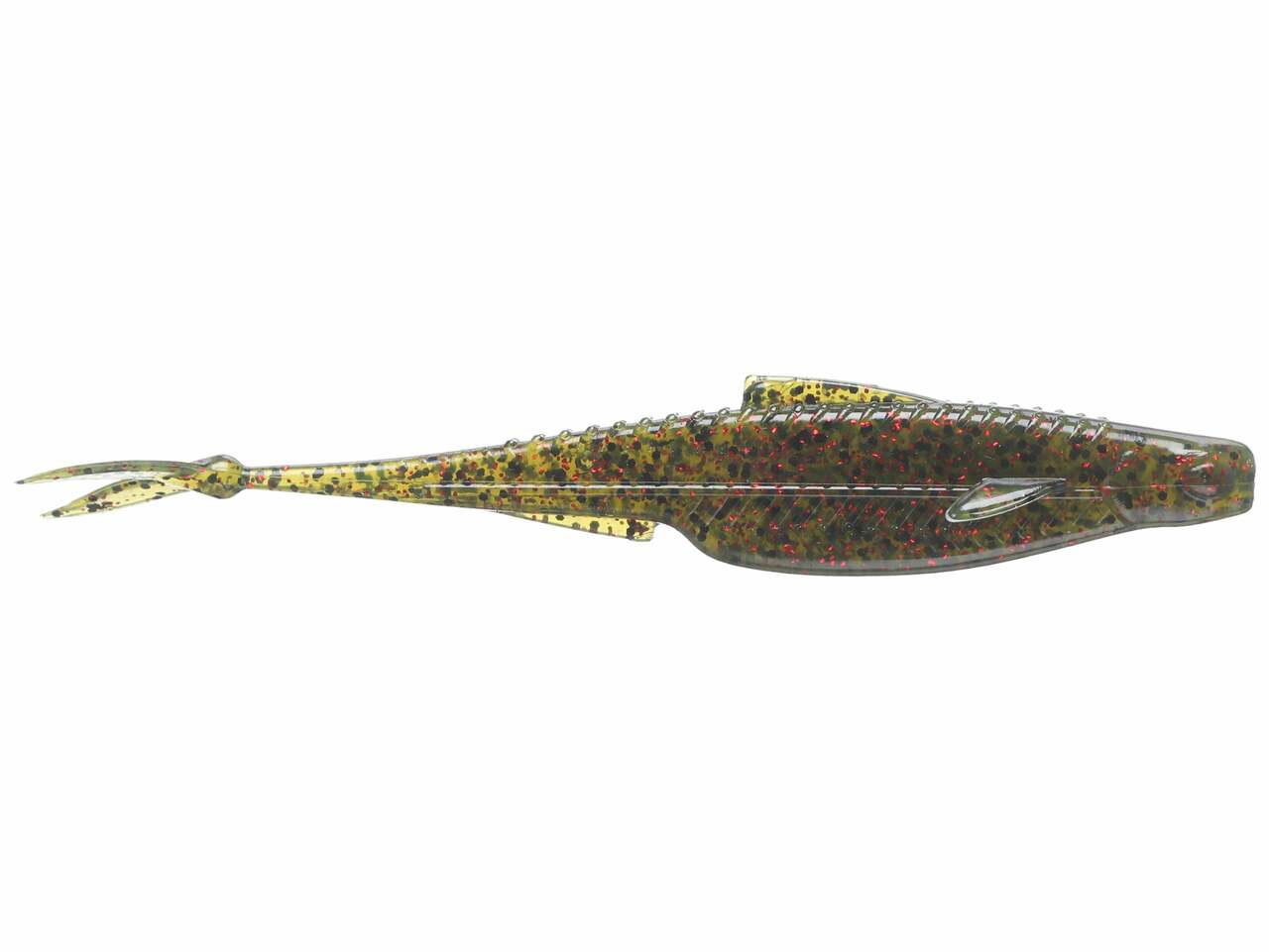More than just your average soft plastic jerkbait, the 6th sense Flush Soft Jerkbait is packed with a number of details and realistic features that separate it from the competition. Measuring at 5.2” in length, this fluke style bait features a split belly and fork tail, but also includes matching pectoral fins, a dorsal fin, and keeled belly that allow the bait to remain in a balanced, upright position when fishing.